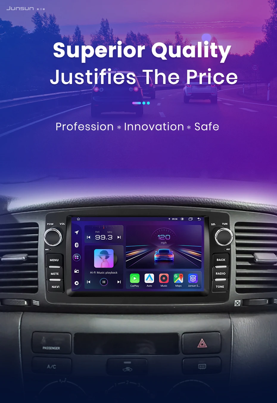 Junsun 7-Zoll-Autoradio für Toyota Corolla E120 2000–2006 BYD F3 Wireless CarPlay Android Auto 2 DIN Intelligentes Multimedia 4G
