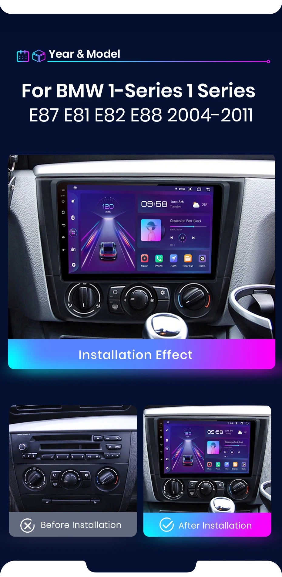 Junsun carplay android auto autoradio für bmw 1-serie e87 e81 e82 e88 2011-2015 gps intelligente systeme multimedia autoradio