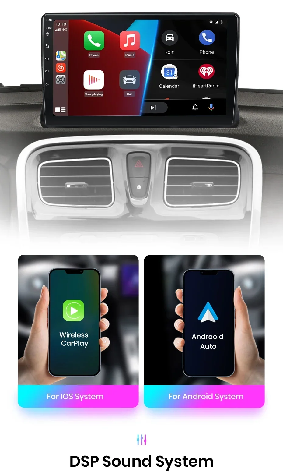 Junsun Wireless CarPlay Android Auto Radio für Renault Sandero 2021-2023 Auto-Intelligentes System RDS BT DSP 2-DIN-Autoradio