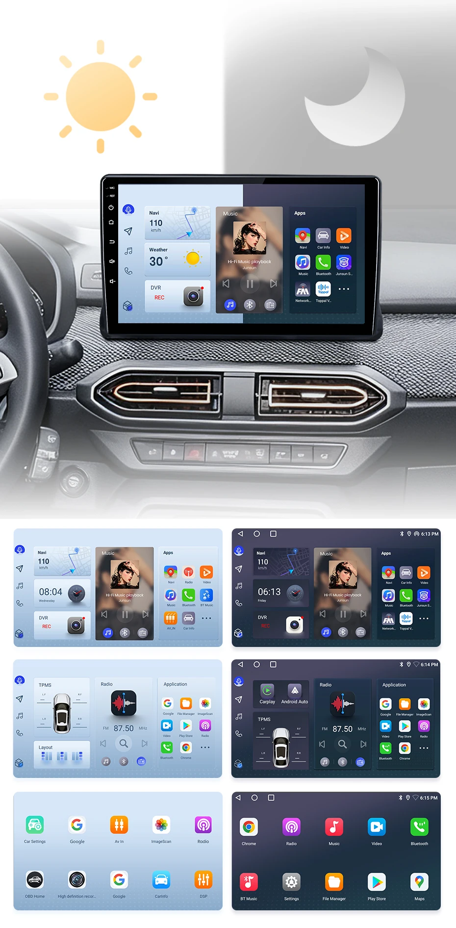 Junsun Wireless CarPlay Android Auto Radio für Renault Sandero 2021-2023 Auto-Intelligentes System RDS BT DSP 2-DIN-Autoradio