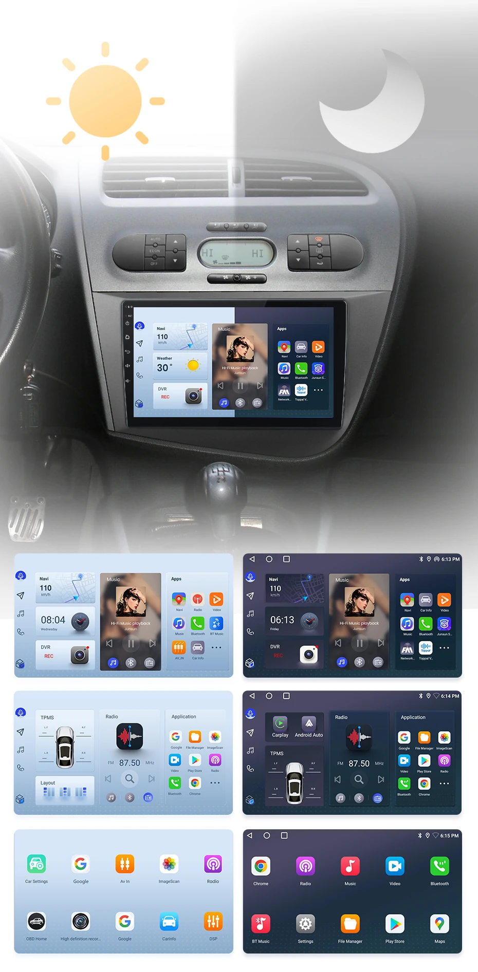 Junsun drahtloses Carplay Android Auto Autoradio für Ort Leon MK2 2007-2013 GPS intelligente Systeme Stereo Multimedia Autoradio