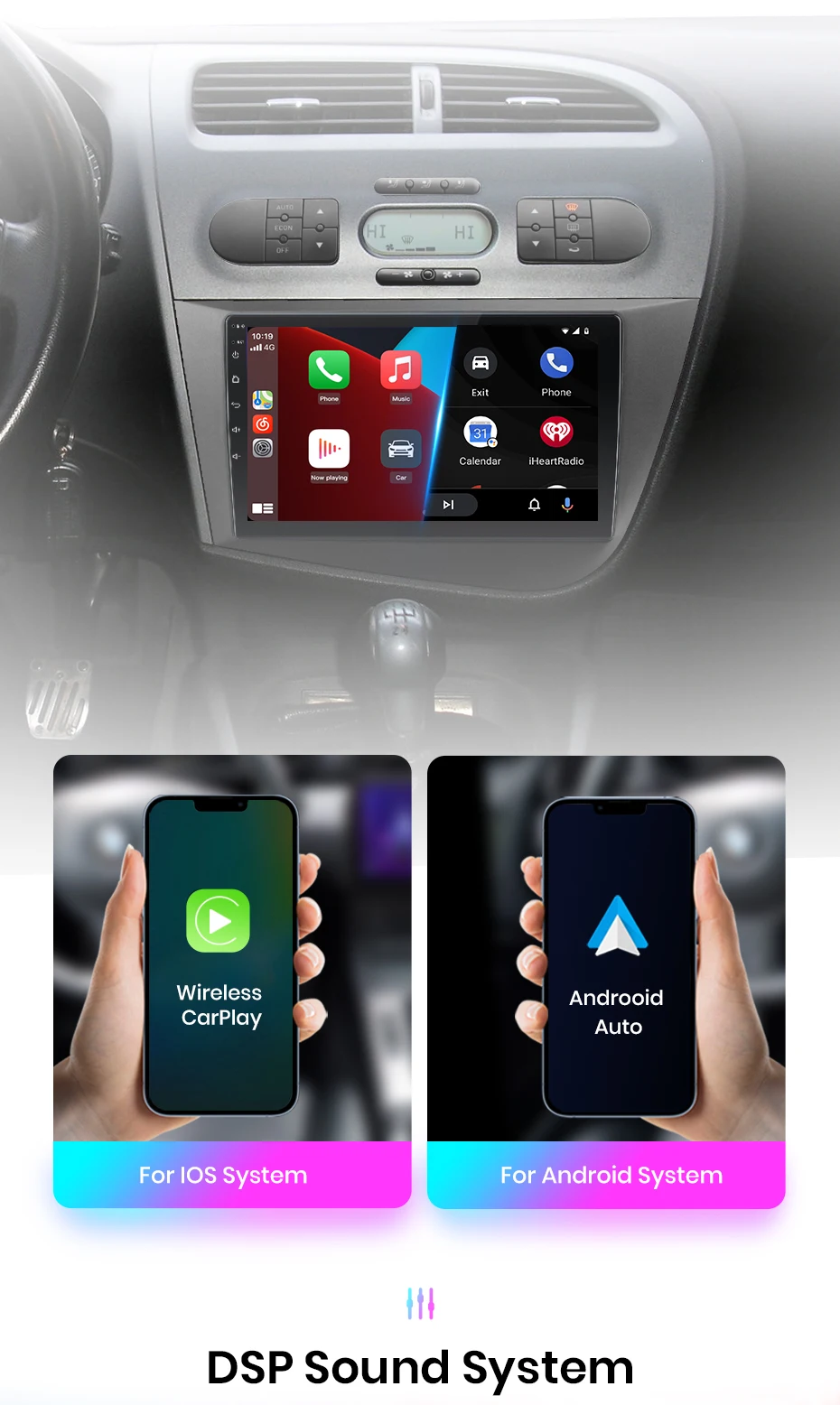 Junsun drahtloses Carplay Android Auto Autoradio für Ort Leon MK2 2007-2013 GPS intelligente Systeme Stereo Multimedia Autoradio