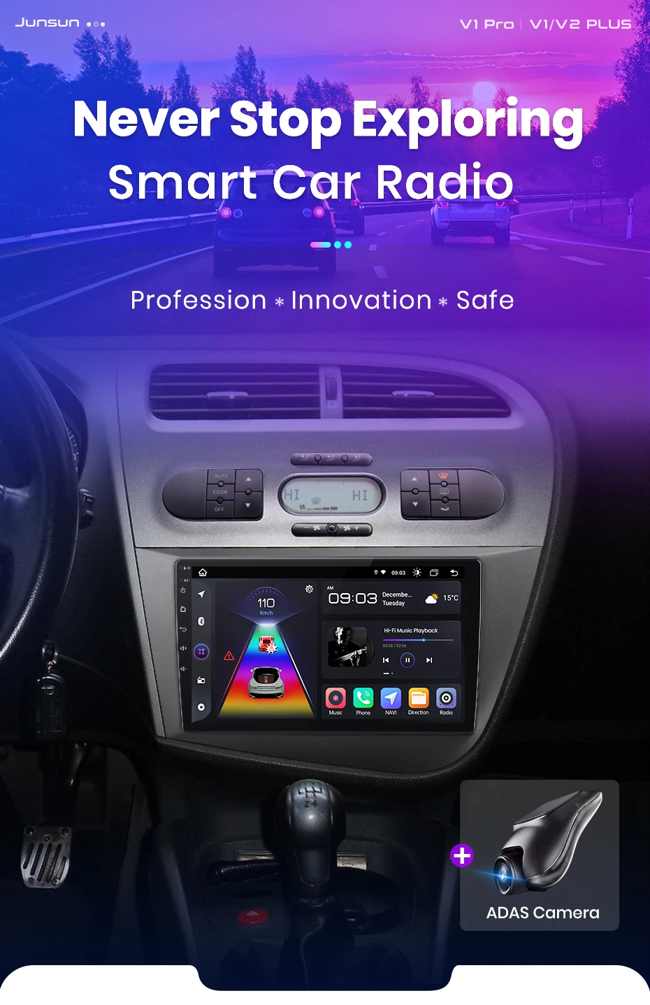 Junsun drahtloses Carplay Android Auto Autoradio für Ort Leon MK2 2007-2013 GPS intelligente Systeme Stereo Multimedia Autoradio