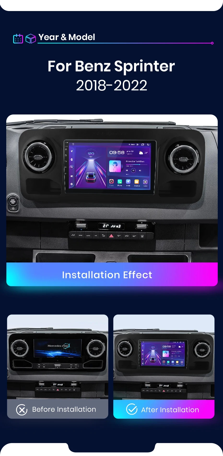 Junsun carplay android auto autoradio für mercedes-benz sprinter 2006-2018 gps intelligente systeme tereo multimedia autoradio