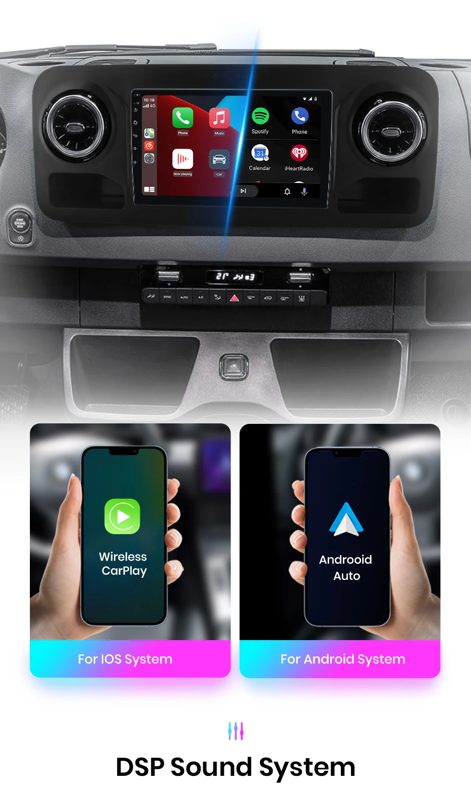 Junsun carplay android auto autoradio für mercedes-benz sprinter 2006-2018 gps intelligente systeme tereo multimedia autoradio