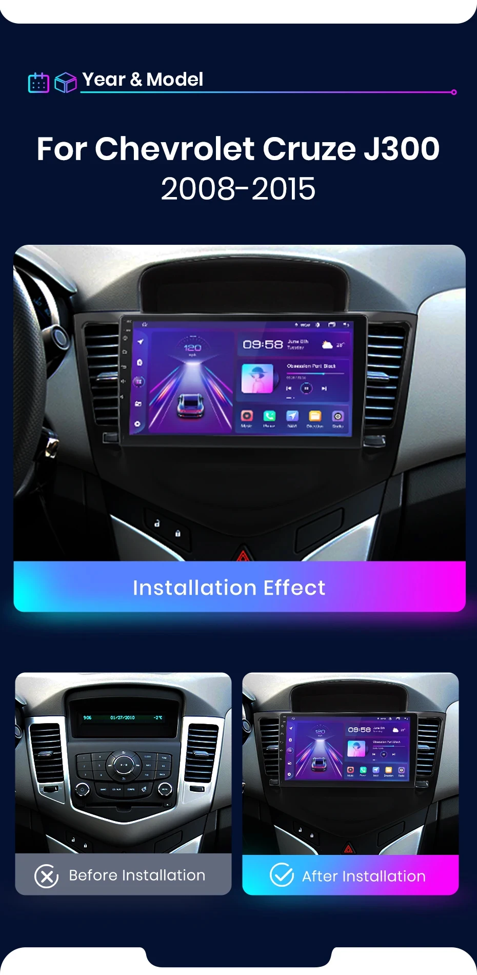 Junsun Wireless Carplay Android Auto Autoradio für Chevolet Cruze 2014-2018 GPS intelligente Systeme Stereo Multimedia Autoradio