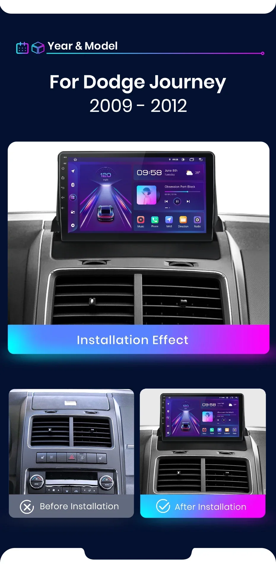 Junsun drahtloses Carplay Android Autoradio für Dodge Journey 2012-Auto intelligente Systeme rds bt dsp 2 din Autoradio