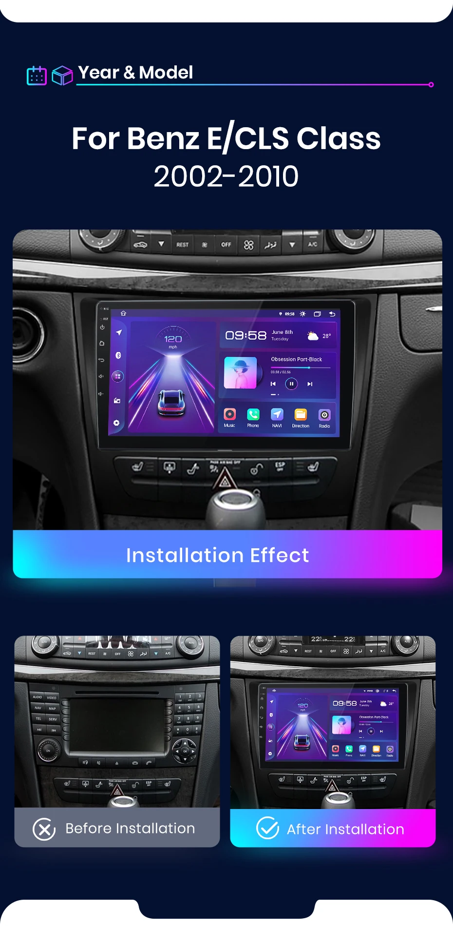 Junsun carplay android auto autoradio für mercedes benz e klasse w211 e300 2006-2018 gps intelligente systeme multimedia autoradio