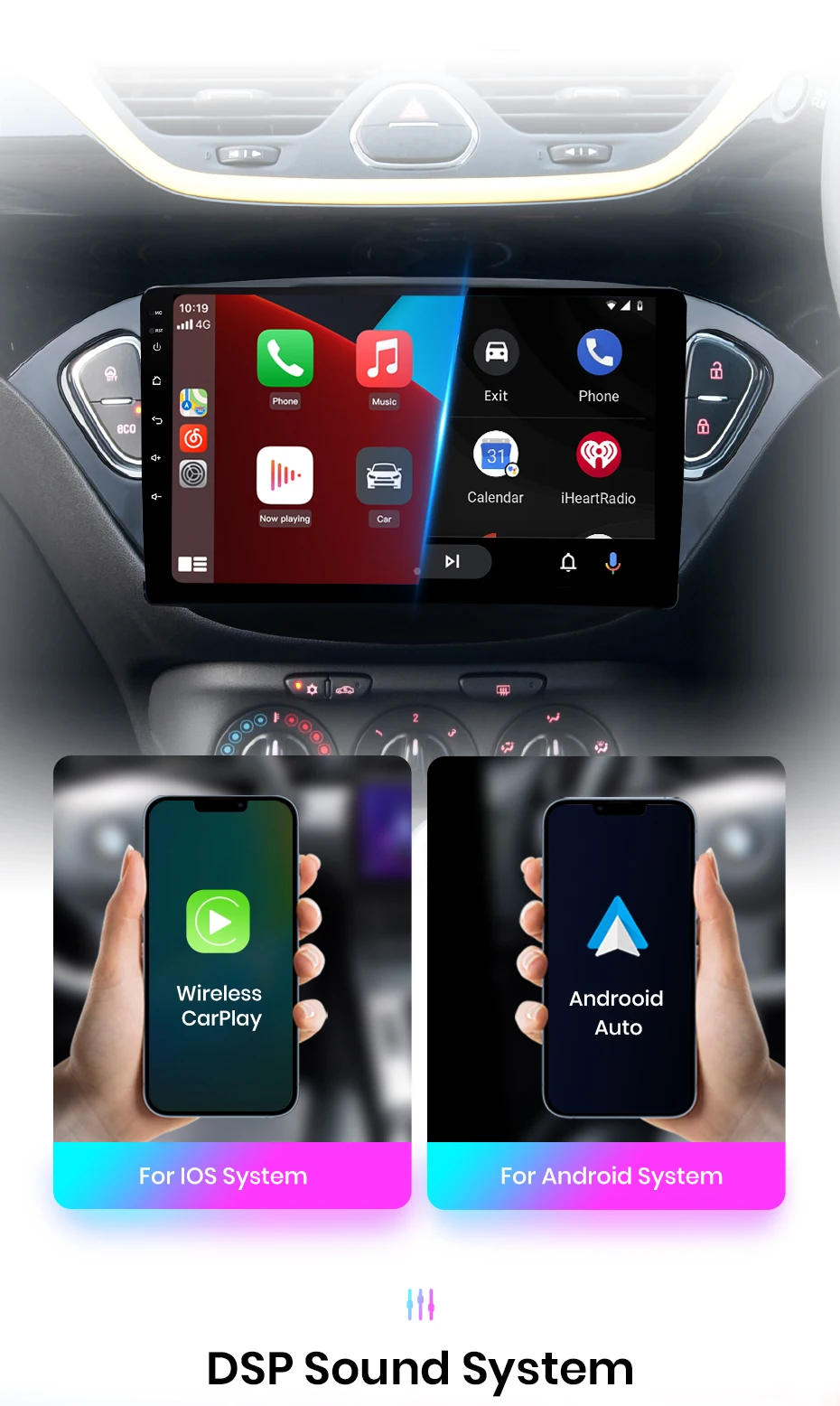 Junsun Kabelloses CarPlay Android Auto Autoradio für Opel Corsa E 2015 2016 2017-2019 GPS Multimedia 2-DIN-Systeme Stereo
