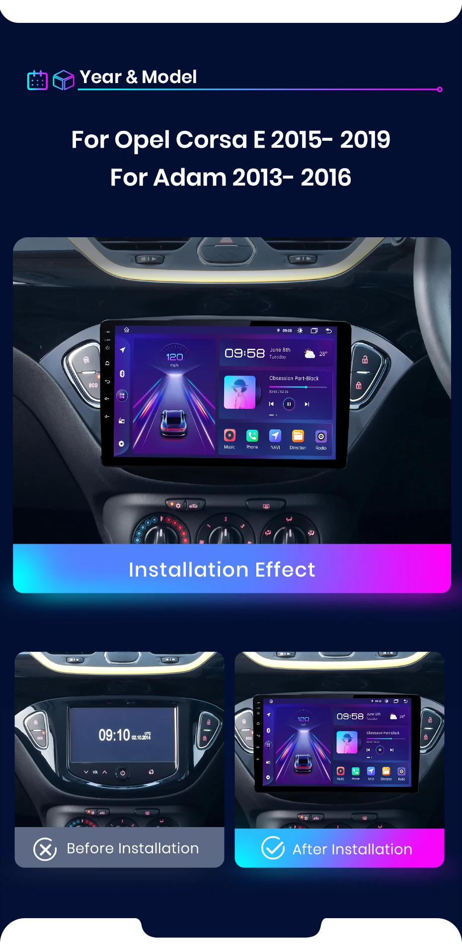 Junsun Kabelloses CarPlay Android Auto Autoradio für Opel Corsa E 2015 2016 2017-2019 GPS Multimedia 2-DIN-Systeme Stereo