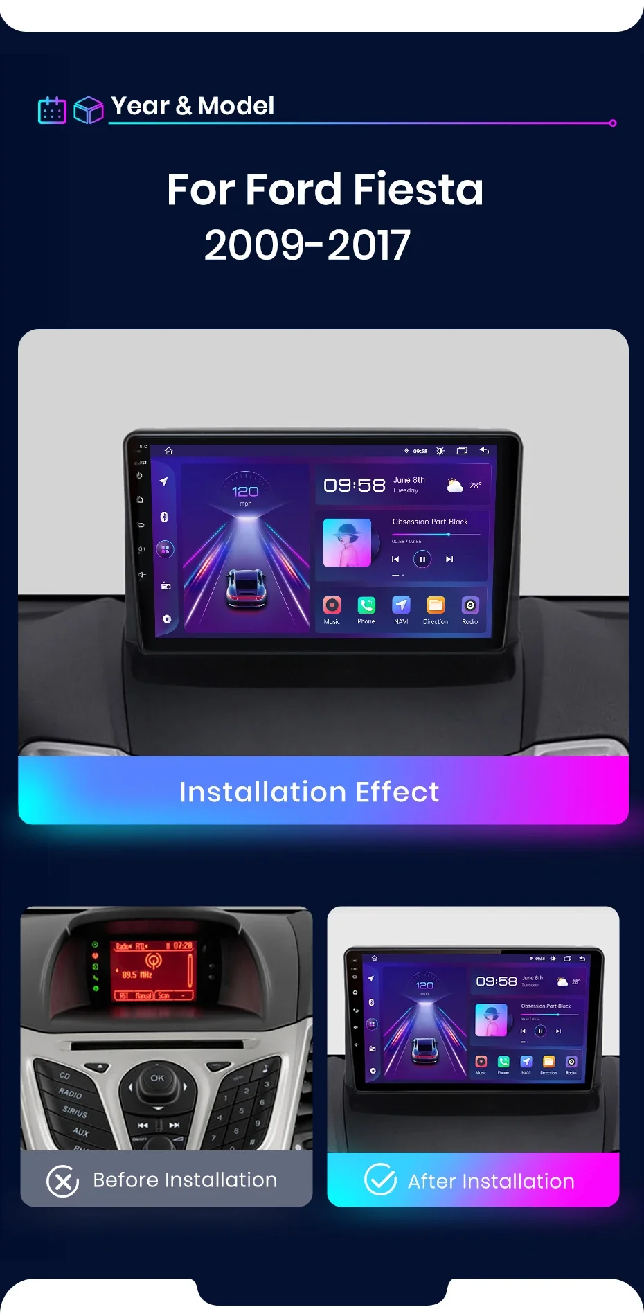 Junsun kabelloses carplay android auto radio für ford fiesta mk7 2012-2015 auto intelligente systeme rds bt dsp 2 din autoradio
