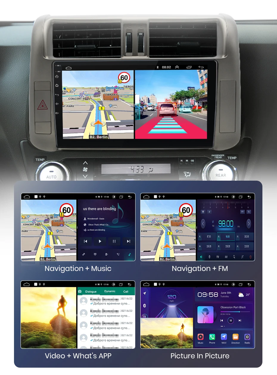 Junsun CarPlay Android Auto Autoradio für Toyota Land Cruiser Prado 150 2009-2013 GPS Intelligente Systeme Multimedia Autoradio
