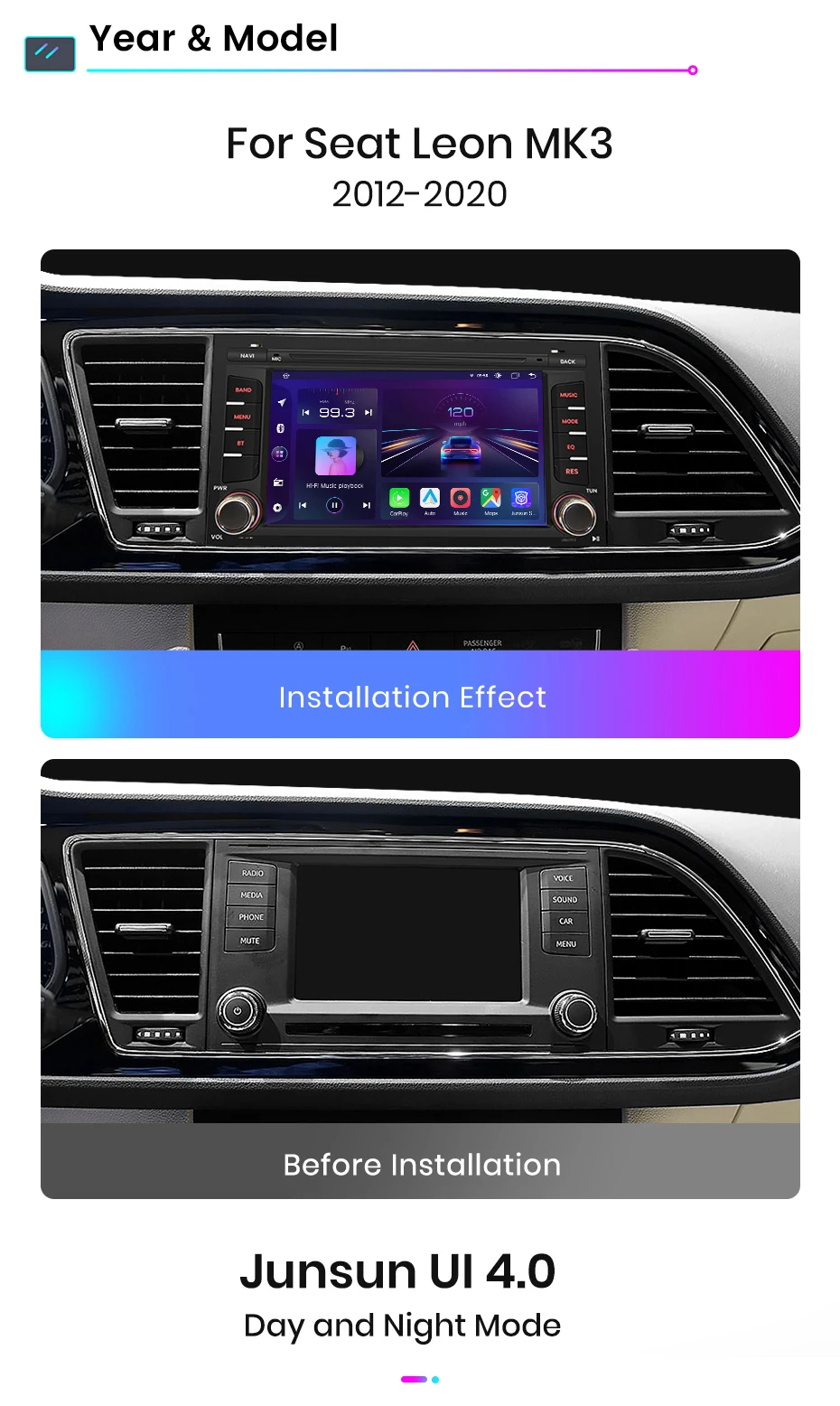 Junsun carplay android auto autoradio für ort leon mk3 5f 20122013 2015-20gps intelligente systeme multimedia autoradio