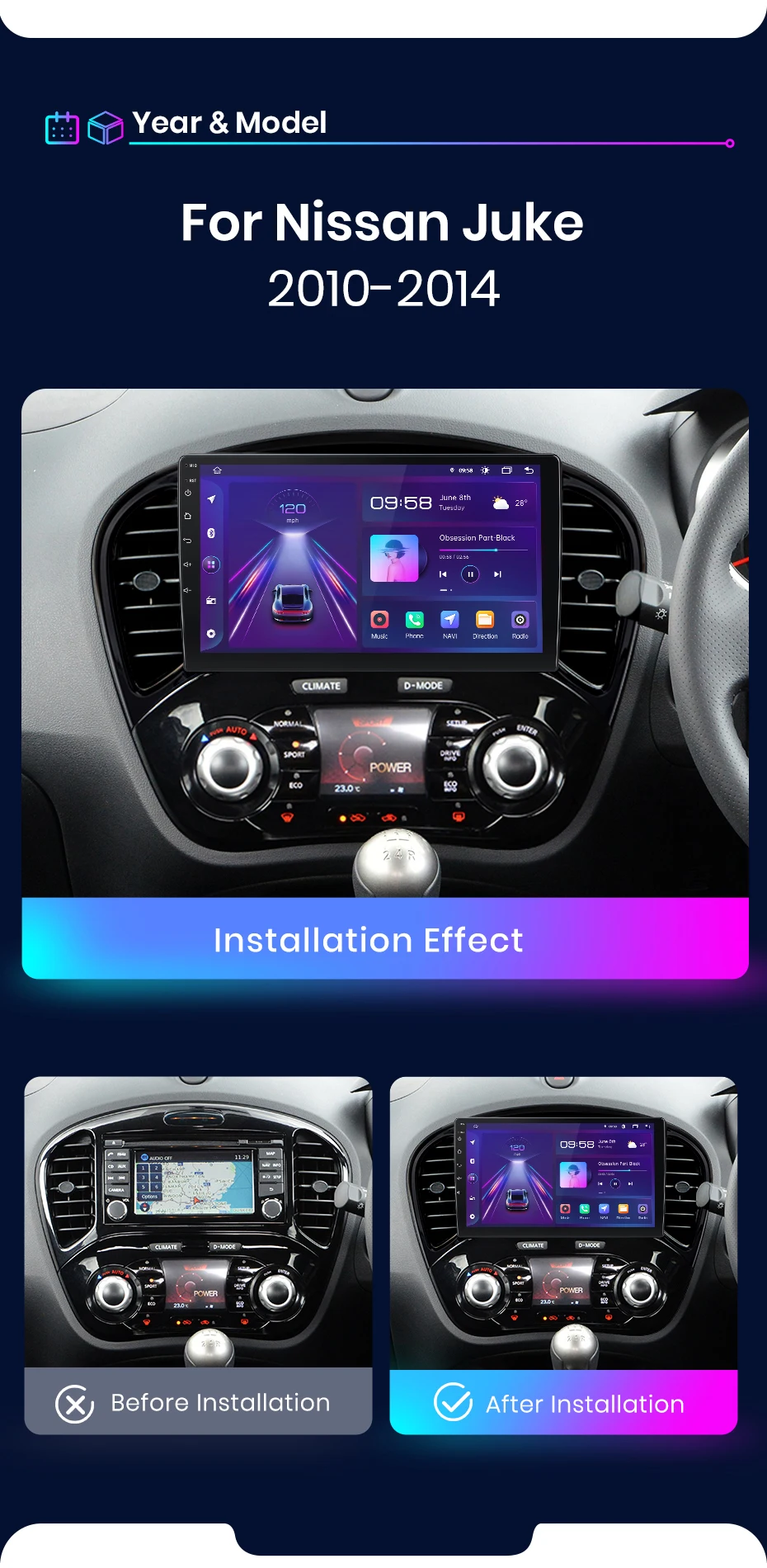 Junsun kabelloses carplay android auto autoradio für nissan juke yf15 2010-2015 gps smart systeme stereo multimedia autoradio