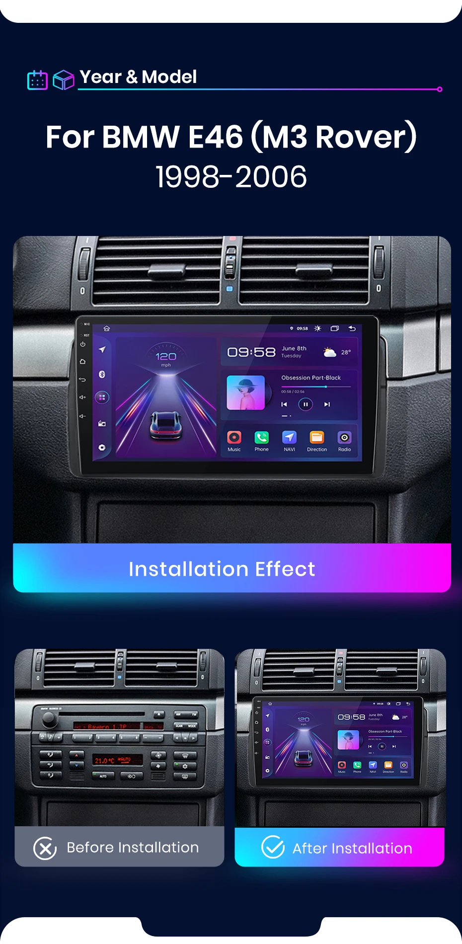 Junsun kabelloses carplay android coach radio für bmw m3 e46 2000 2006-gps intelligente systeme multimedia autoradio