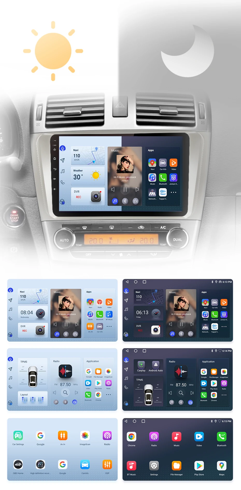 Junsun CarPlay Android Auto Autoradio für Toyota avwashed T27 2008-2015 GPS Intelligente Systeme Stereo Multimedia Auto