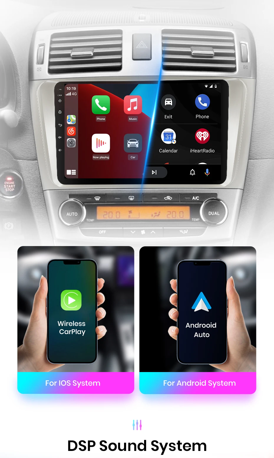 Junsun CarPlay Android Auto Autoradio für Toyota avwashed T27 2008-2015 GPS Intelligente Systeme Stereo Multimedia Auto