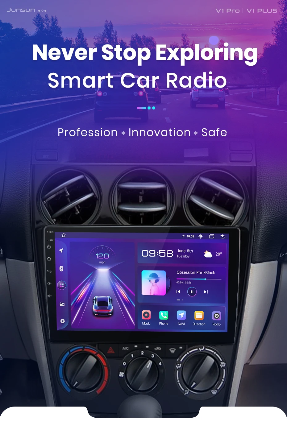 Junsun drahtloses Carplay Android Auto Autoradio für Mazda 6 2005 2006-2013 GPS intelligente Systeme Tereo Multimedia Autoradio