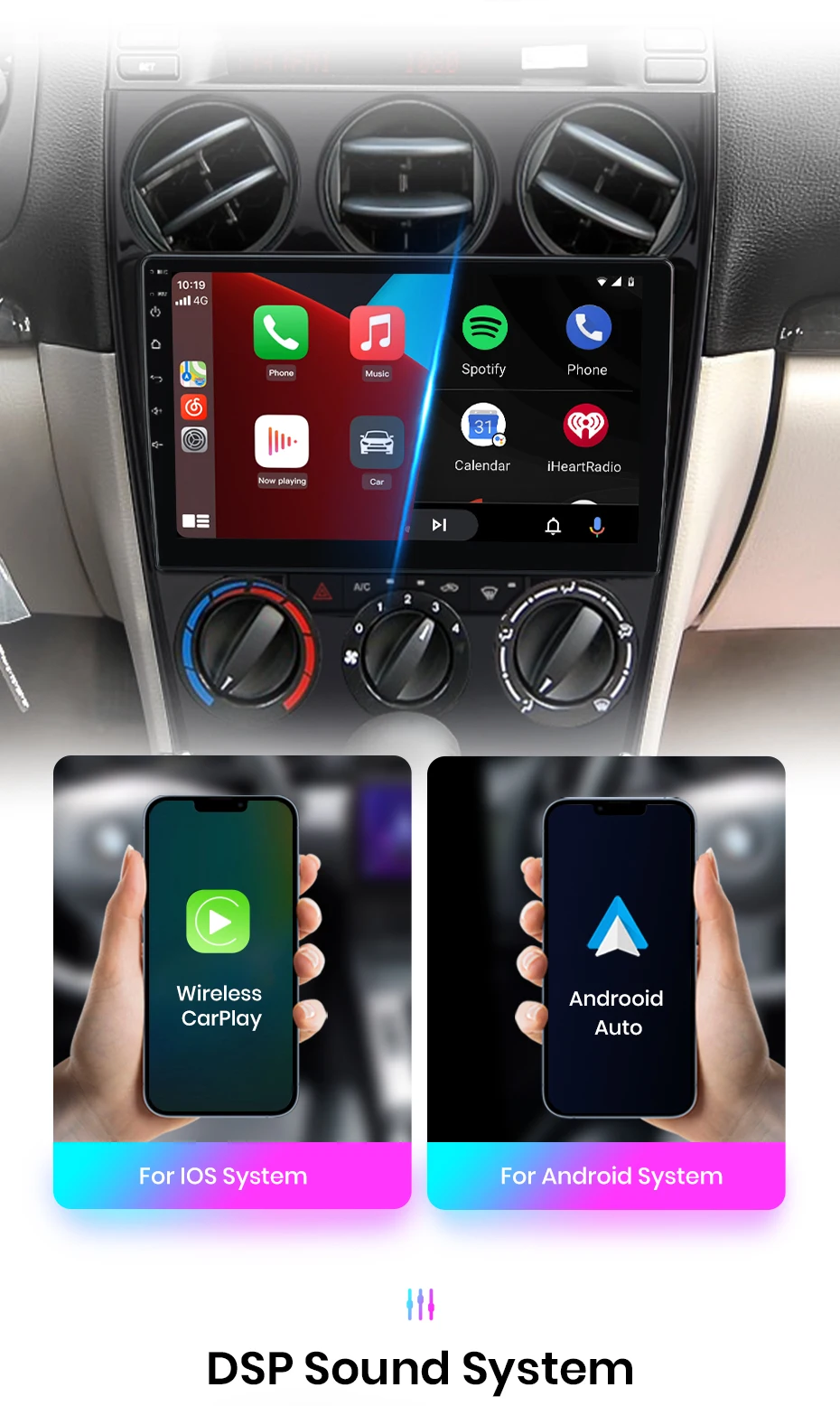 Junsun drahtloses Carplay Android Auto Autoradio für Mazda 6 2005 2006-2013 GPS intelligente Systeme Tereo Multimedia Autoradio
