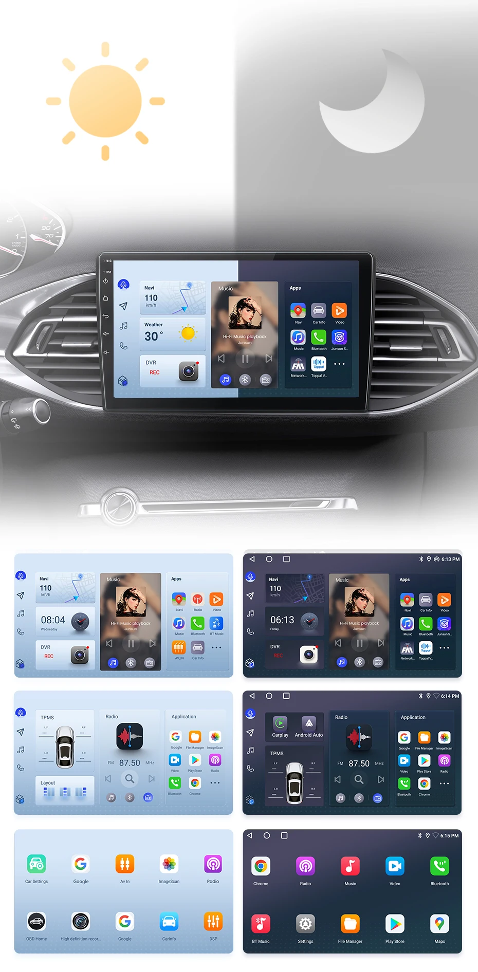 Junsun Wireless Carplay Android Auto Autoradio für Peugeot 308s-GPS Multimedia 2 Din