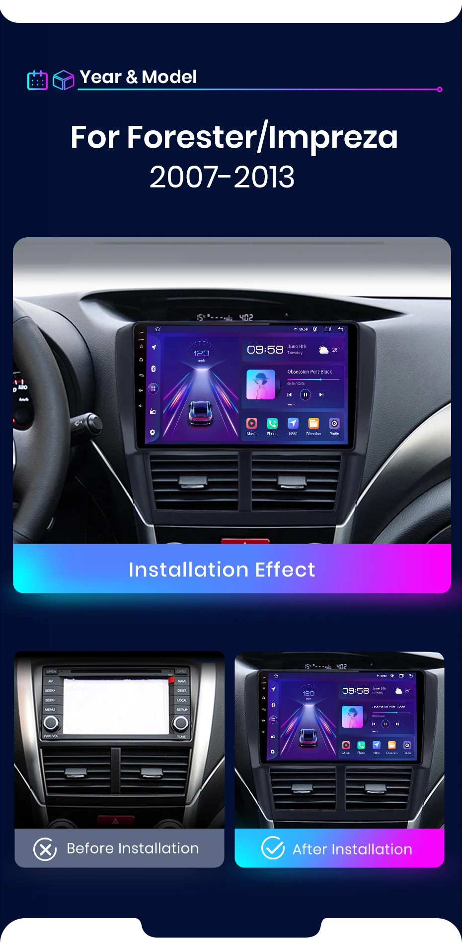 Junsun carplay android auto autoradio für subaru forest 3 sh impreza 2007-2013 gps intelligente systeme multimedia autoradio