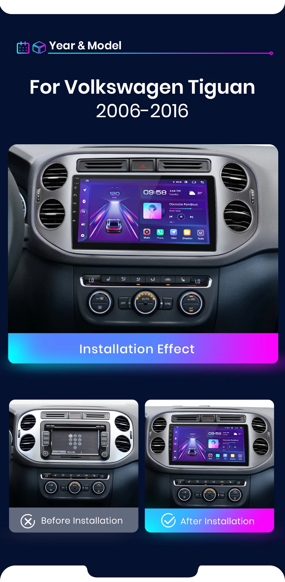 Junsun carplay android auto autoradio für vw volkvolkswagen tiguan 1 nf 2010-2015 intelligente systeme stereo multimedia autoradio 
