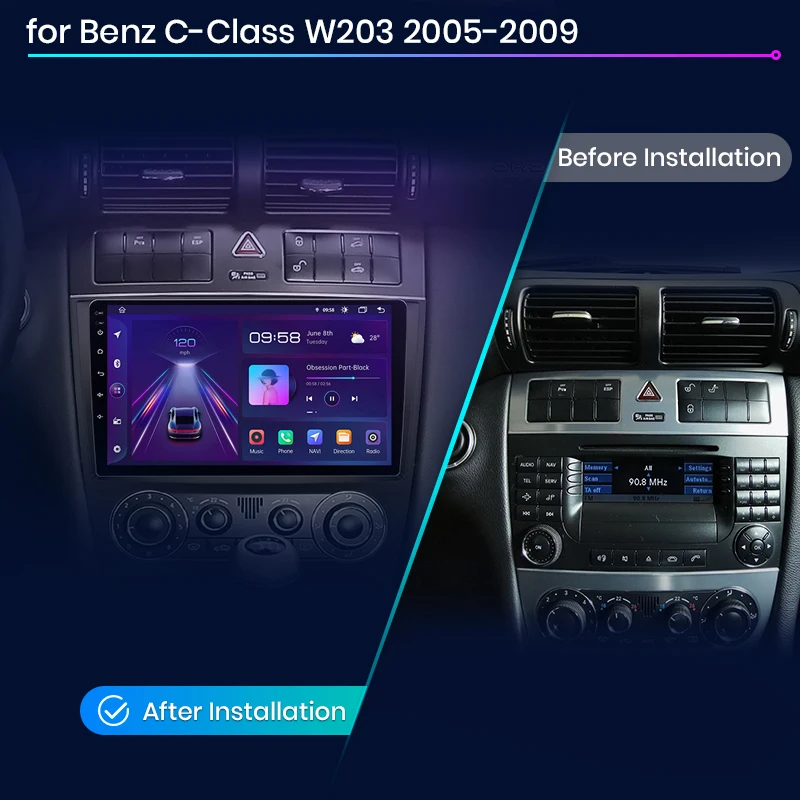 Android Autoradio für Benz C Klasse W203 2012-2015 GPS Smart Systems Smart Autoradio Multimedia 8Core CarPlay – Bild 4