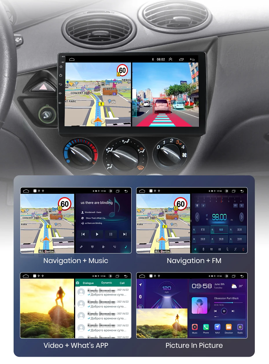 Junsun drahtloses Carplay Android Auto Autoradio für Ford Fiesta 2011-2016 Fokus mk1 2013-2018 GPS Multimedia 2 din
