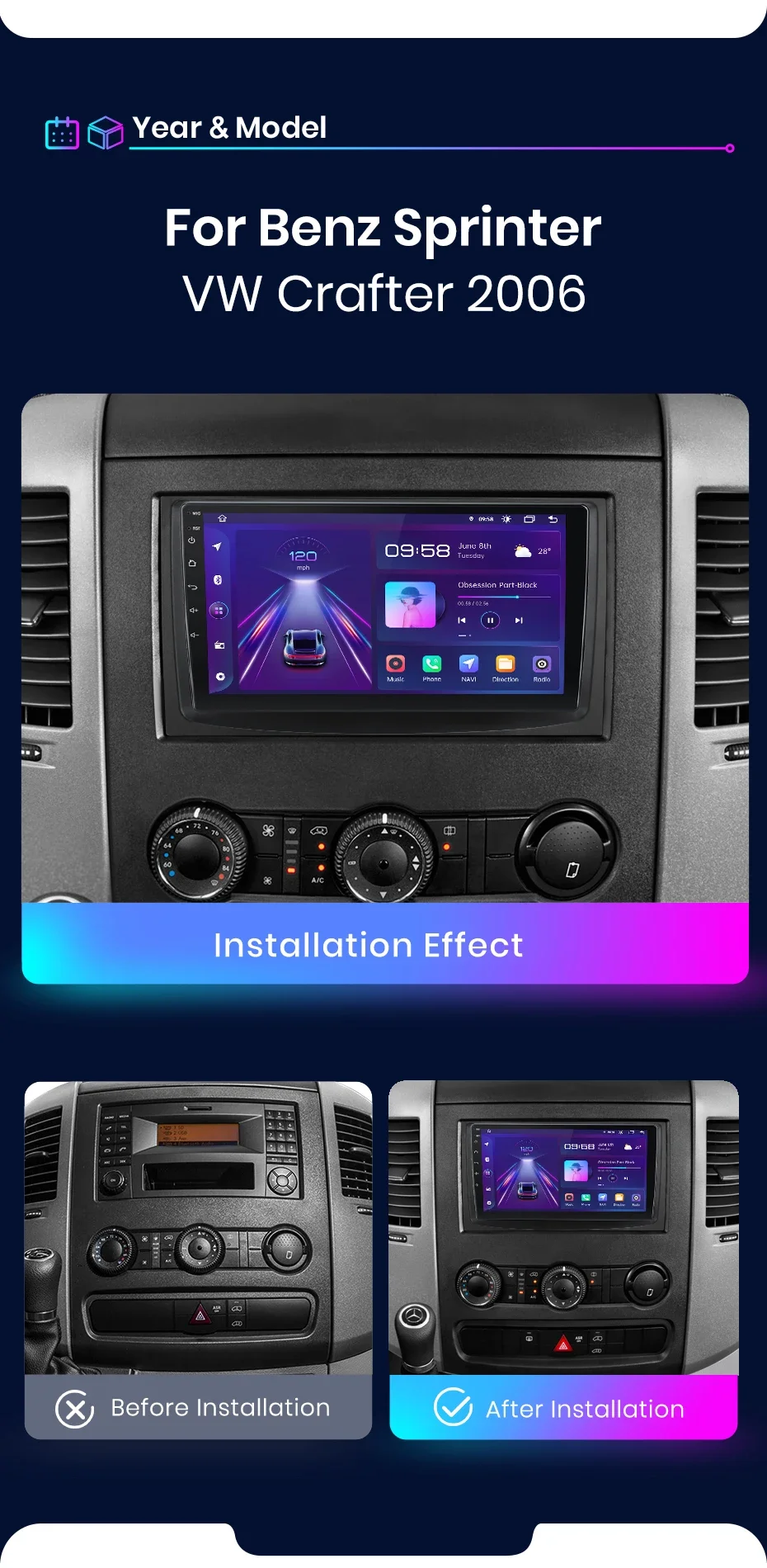Junsun Carplay Android Auto Autoradio für Mercedes-Benz Sprinter VW Crafter GPS intelligente Systeme Multimedia Autoraido