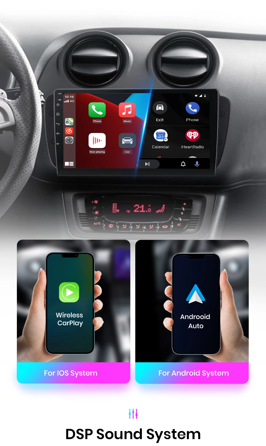 Junsun drahtloses Carplay Android Auto Autoradio für Sitz ibiza 6j 2009-2013 GPS intelligente Systeme Stereo Multimedia Autoradio