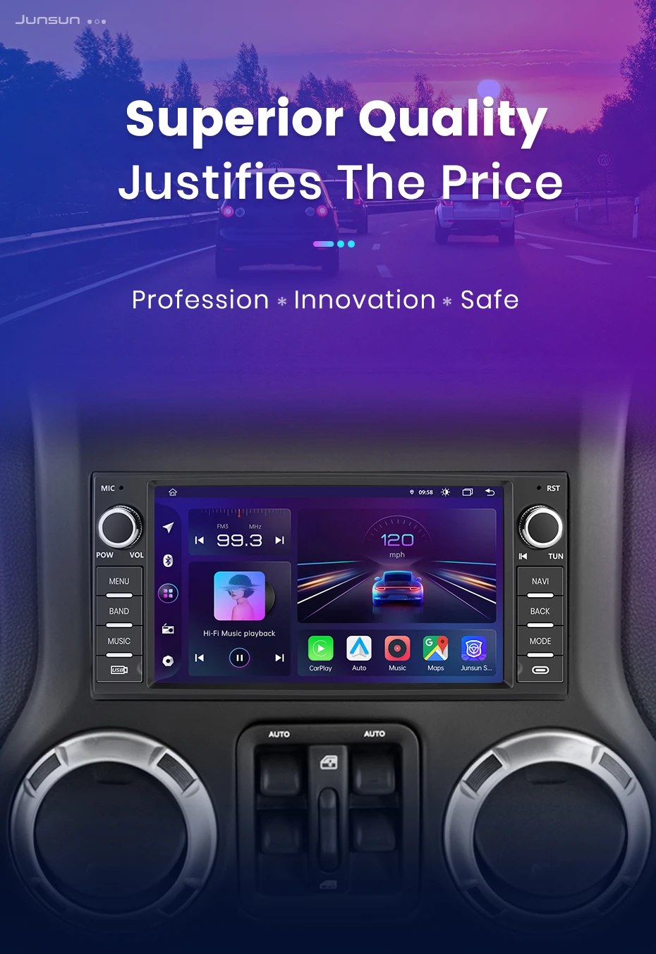 Junun Carplay Android Auto Autoradio für Jeep Wangler Dodge Grand Cherokee Chrysler 300c Patriot Kommando Kaliber Heraus forderer