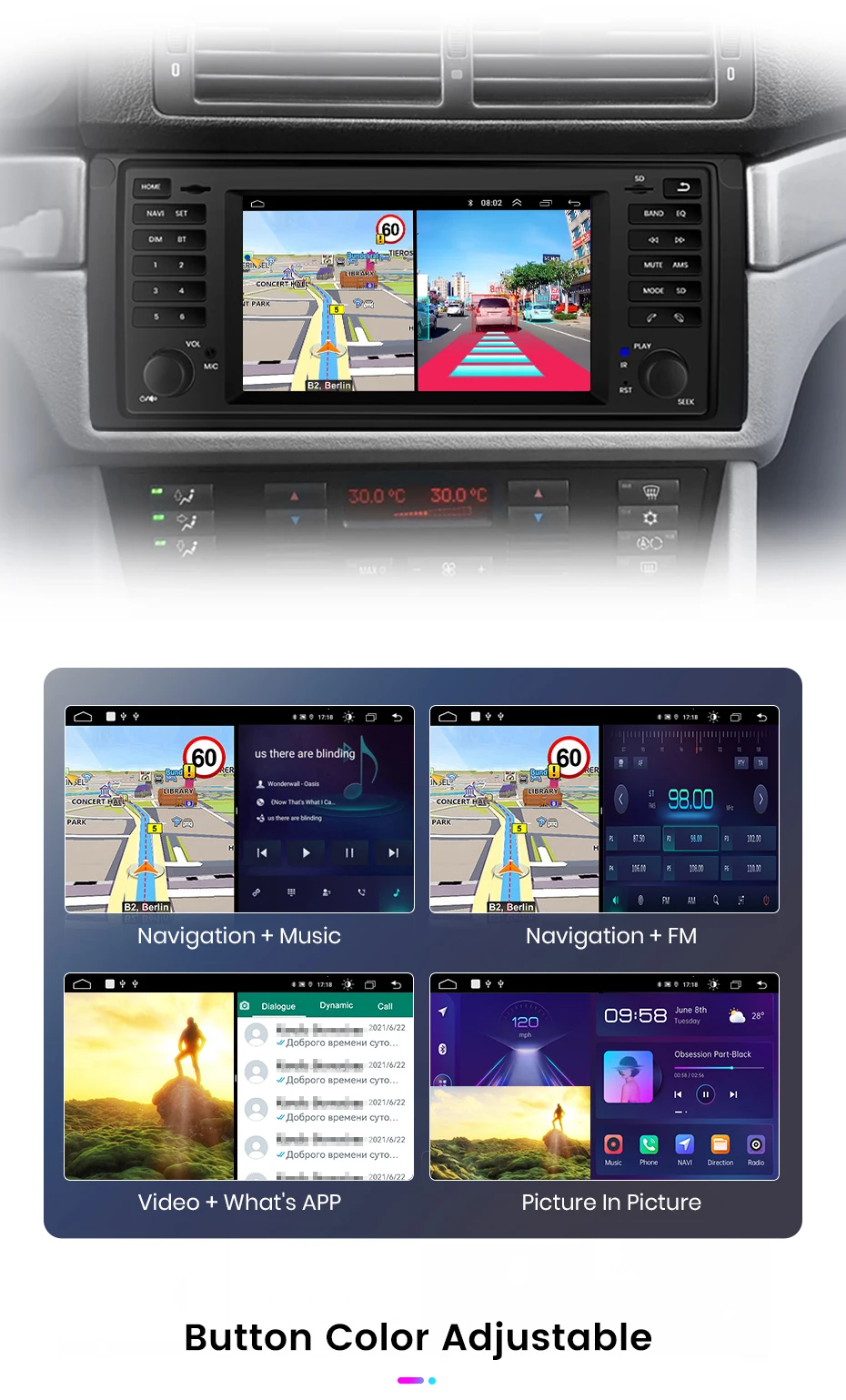 Junsun Wireless CarPlay Android Auto Autoradio für BMW 5er E39 X5 E53 m51996-2003 GPS Intelligente Systeme Stereo Multimed