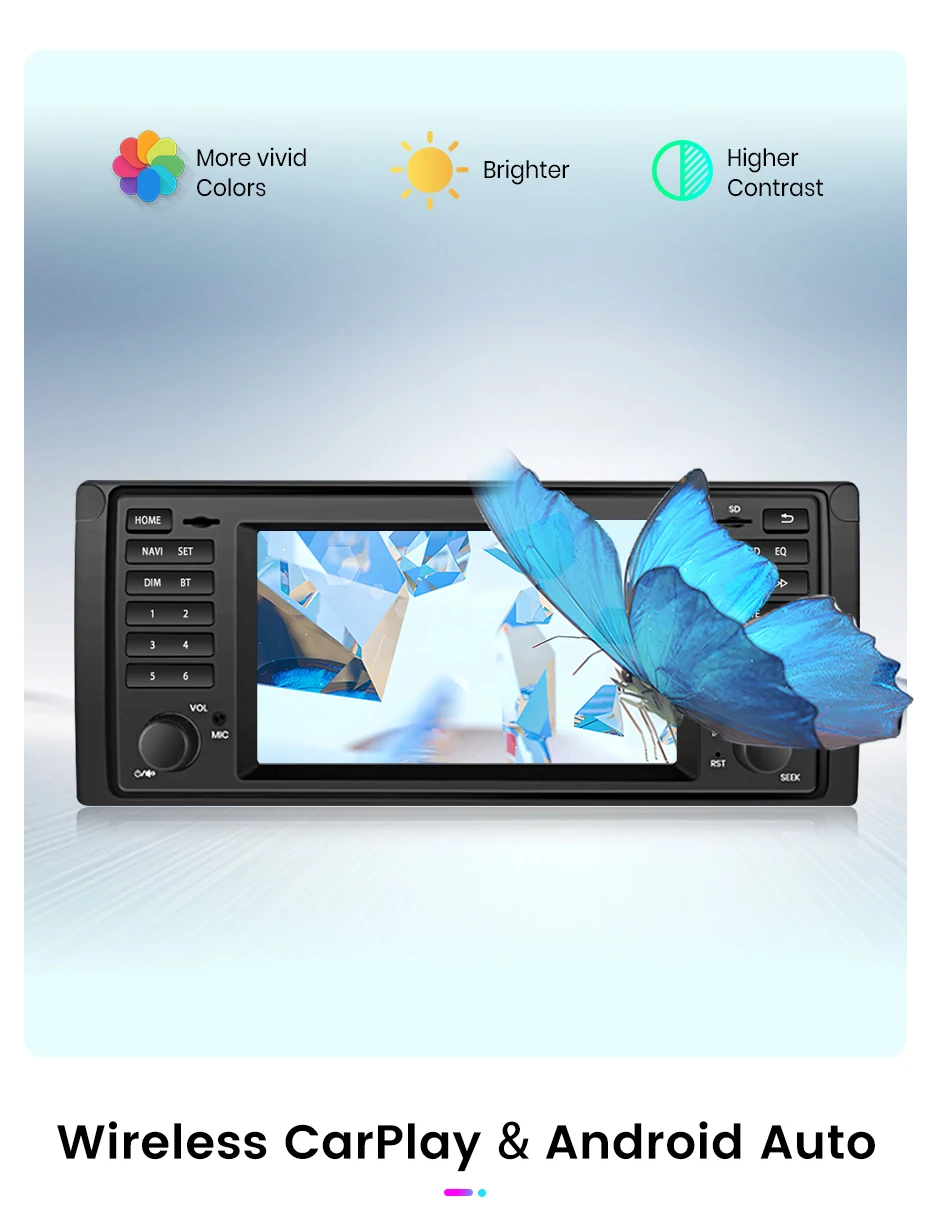 Junsun Wireless CarPlay Android Auto Autoradio für BMW 5er E39 X5 E53 m51996-2003 GPS Intelligente Systeme Stereo Multimed