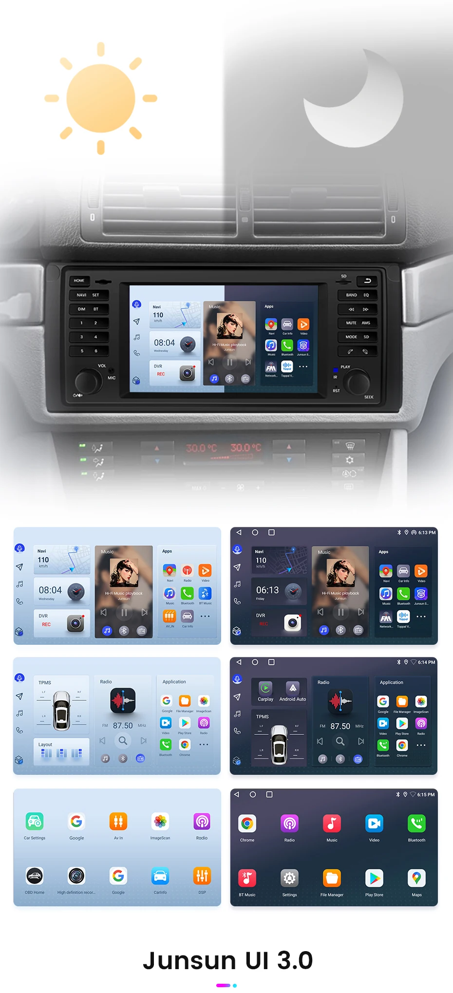 Junsun Wireless CarPlay Android Auto Autoradio für BMW 5er E39 X5 E53 m51996-2003 GPS Intelligente Systeme Stereo Multimed