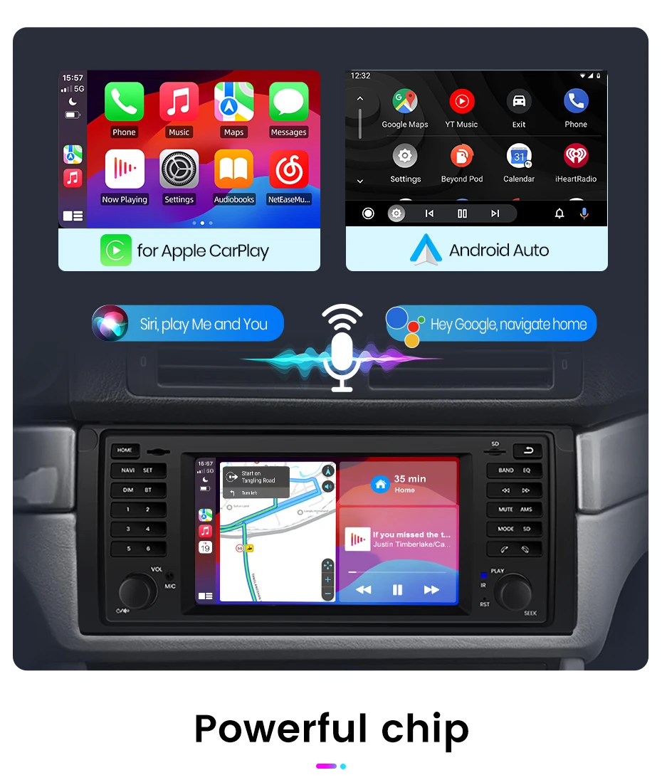 Junsun Wireless CarPlay Android Auto Autoradio für BMW 5er E39 X5 E53 m51996-2003 GPS Intelligente Systeme Stereo Multimed