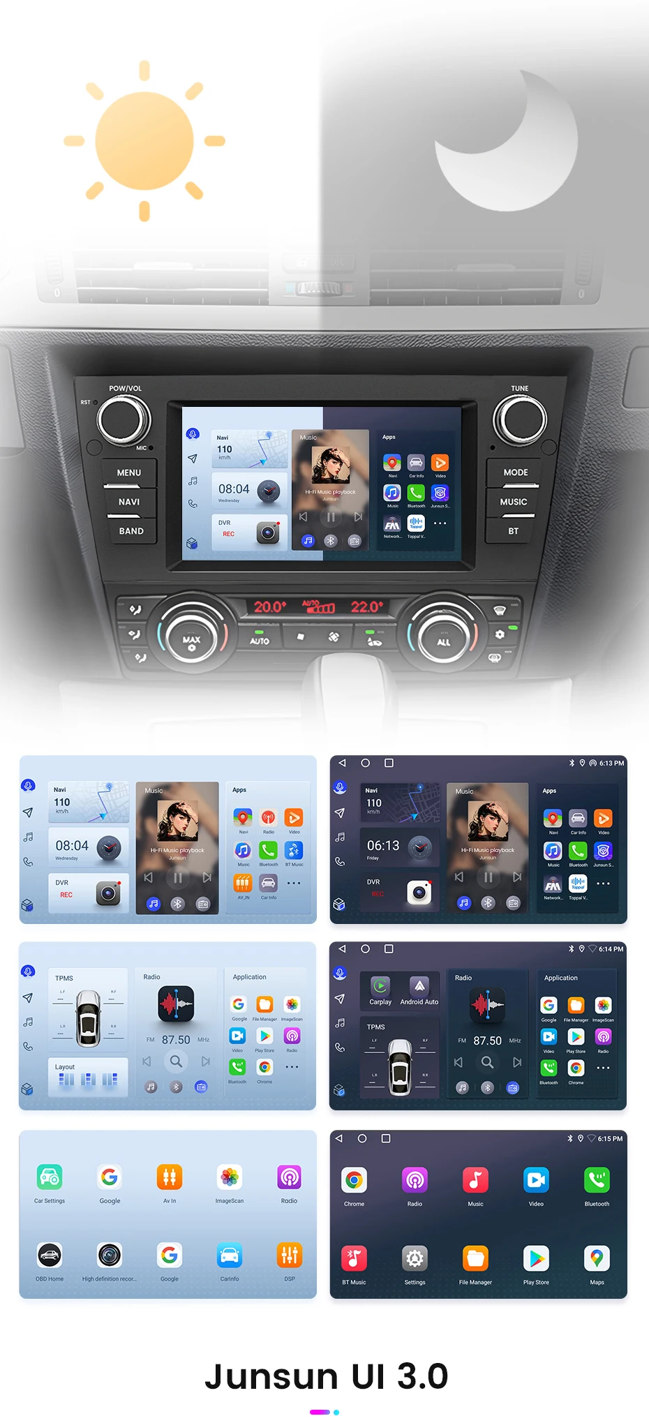 Junsun 7-Zoll-Autoradio für BMW E90 E91 E92 E93 2006 2007–2012 Wireless CarPlay Android Auto 2 DIN Intelligentes Multimedia 4G Junsun 7-Zoll-Autoradio für BMW E90 E91 E92 E93 2006 2007–2012 Wireless CarPlay Android Auto 2 DIN Intelligentes Multimedia 4G