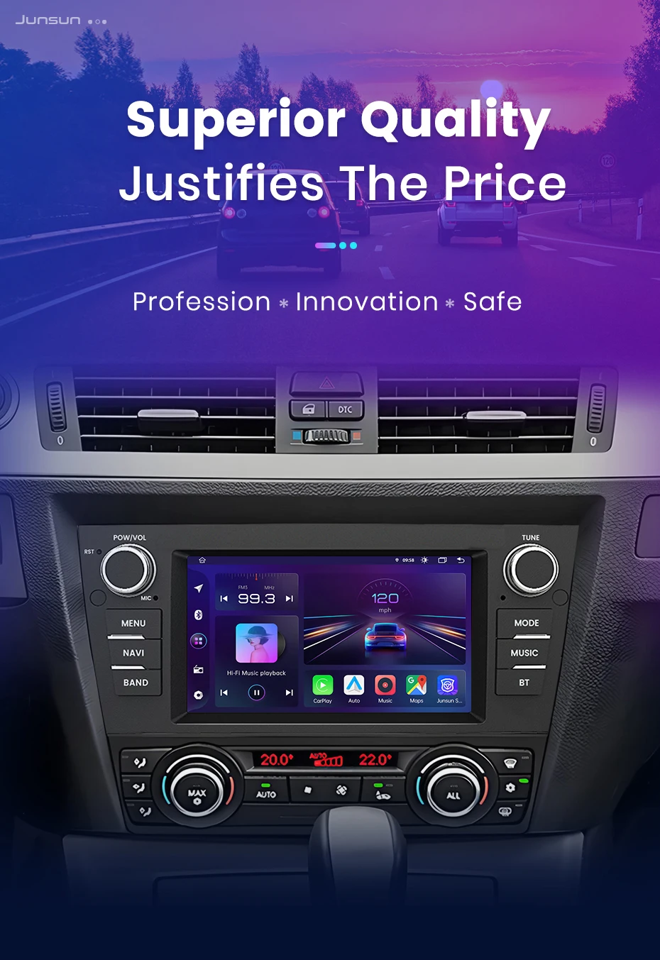 Junsun 7-Zoll-Autoradio für BMW E90 E91 E92 E93 2006 2007–2012 Wireless CarPlay Android Auto 2 DIN Intelligentes Multimedia 4G Junsun 7-Zoll-Autoradio für BMW E90 E91 E92 E93 2006 2007–2012 Wireless CarPlay Android Auto 2 DIN Intelligentes Multimedia 4G