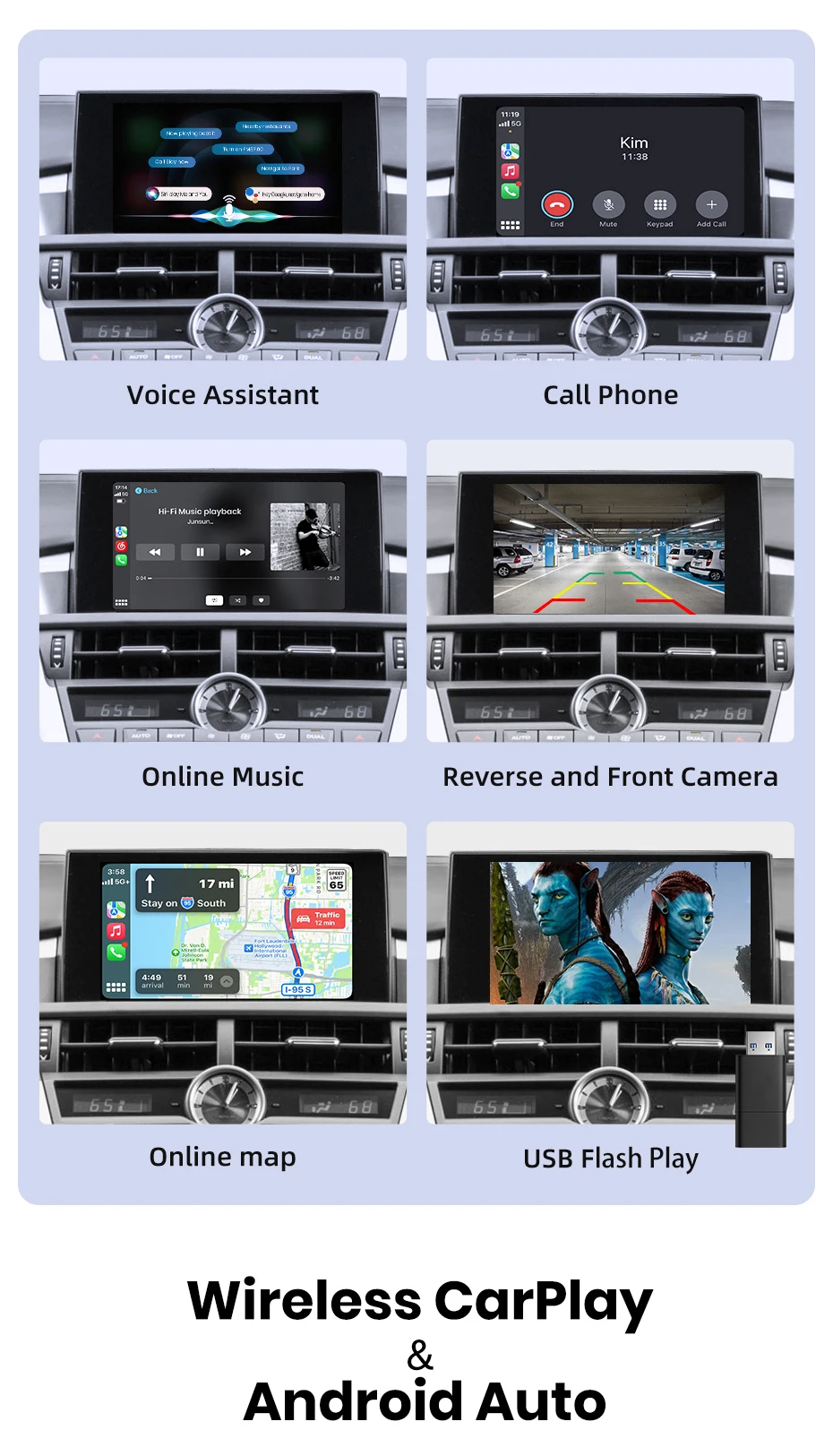 Junsun Wireless CarPlay Android Auto Interface Adapter für Lexus NX RX IS ES GS RC CT LS 2014-2019 AirPlay Mirror Link Funktionen