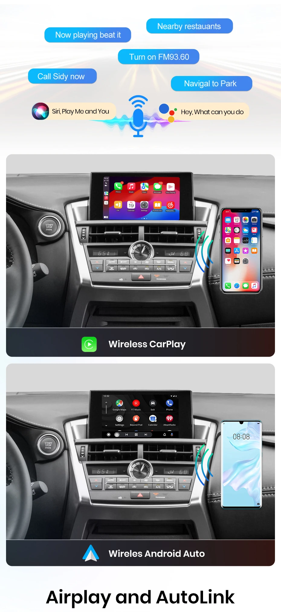 Junsun Wireless CarPlay Android Auto Interface Adapter für Lexus NX RX IS ES GS RC CT LS 2014-2019 AirPlay Mirror Link Funktionen