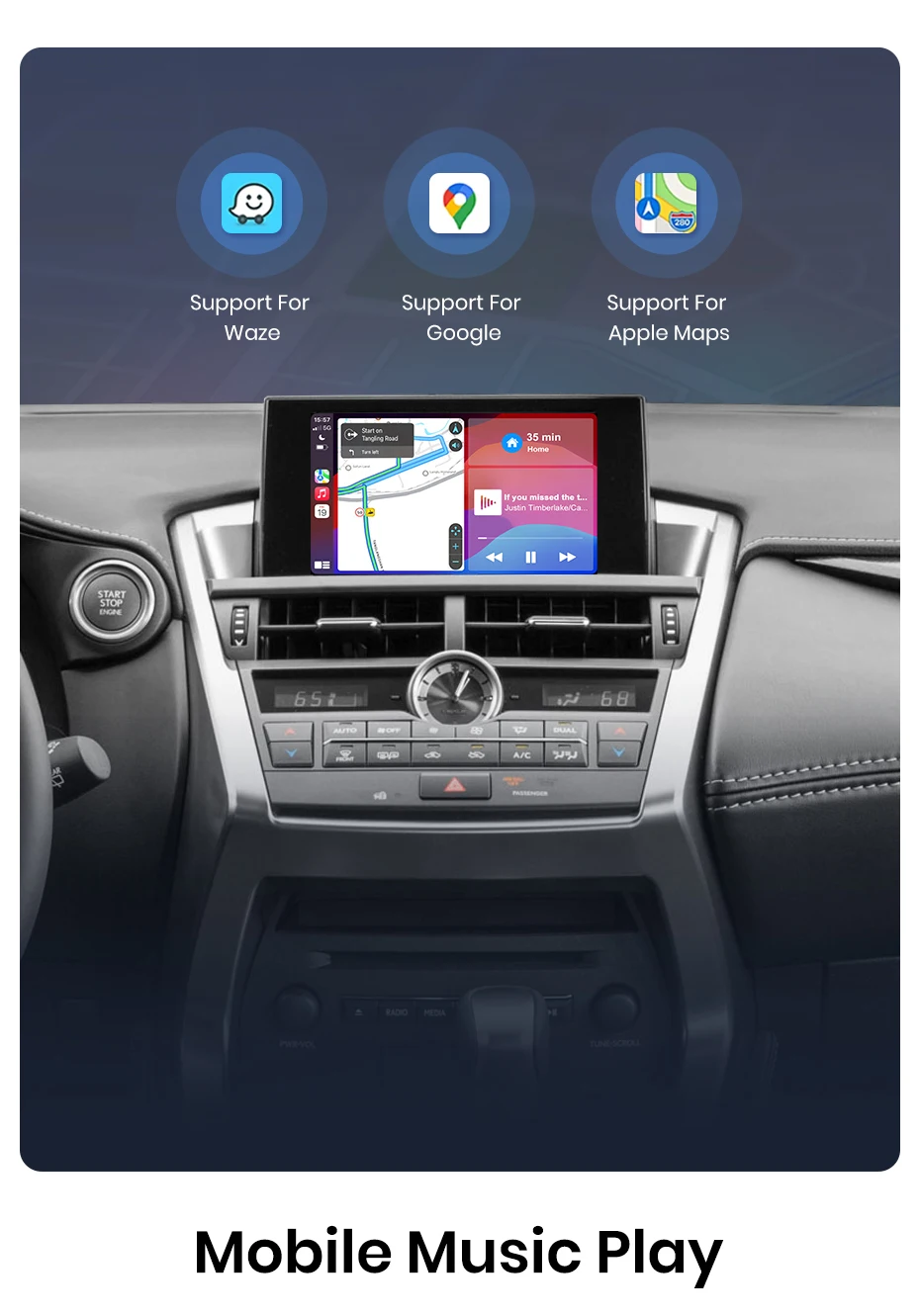 Junsun Wireless CarPlay Android Auto Interface Adapter für Lexus NX RX IS ES GS RC CT LS 2014-2019 AirPlay Mirror Link Funktionen