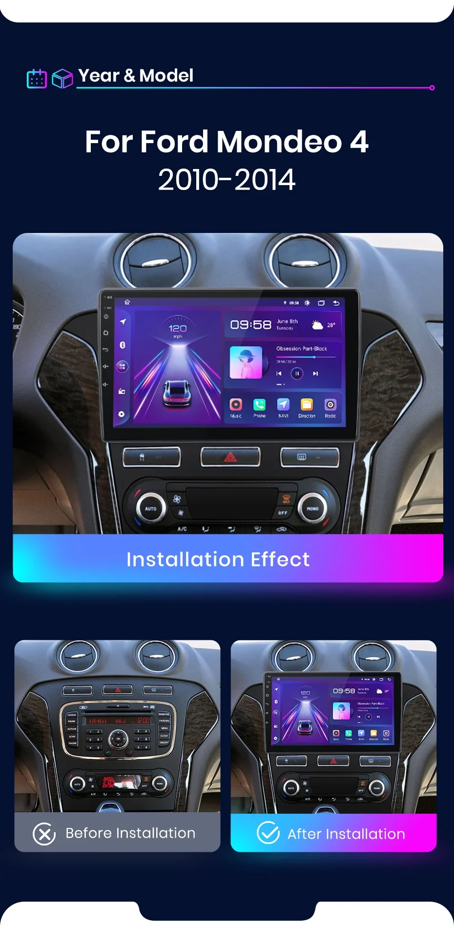 Junsun kabelloses carplay android auto radio für ford mondeo 4 mk4 2012-2015 auto intelligente systeme rds bt dsp 2 din autoradio
