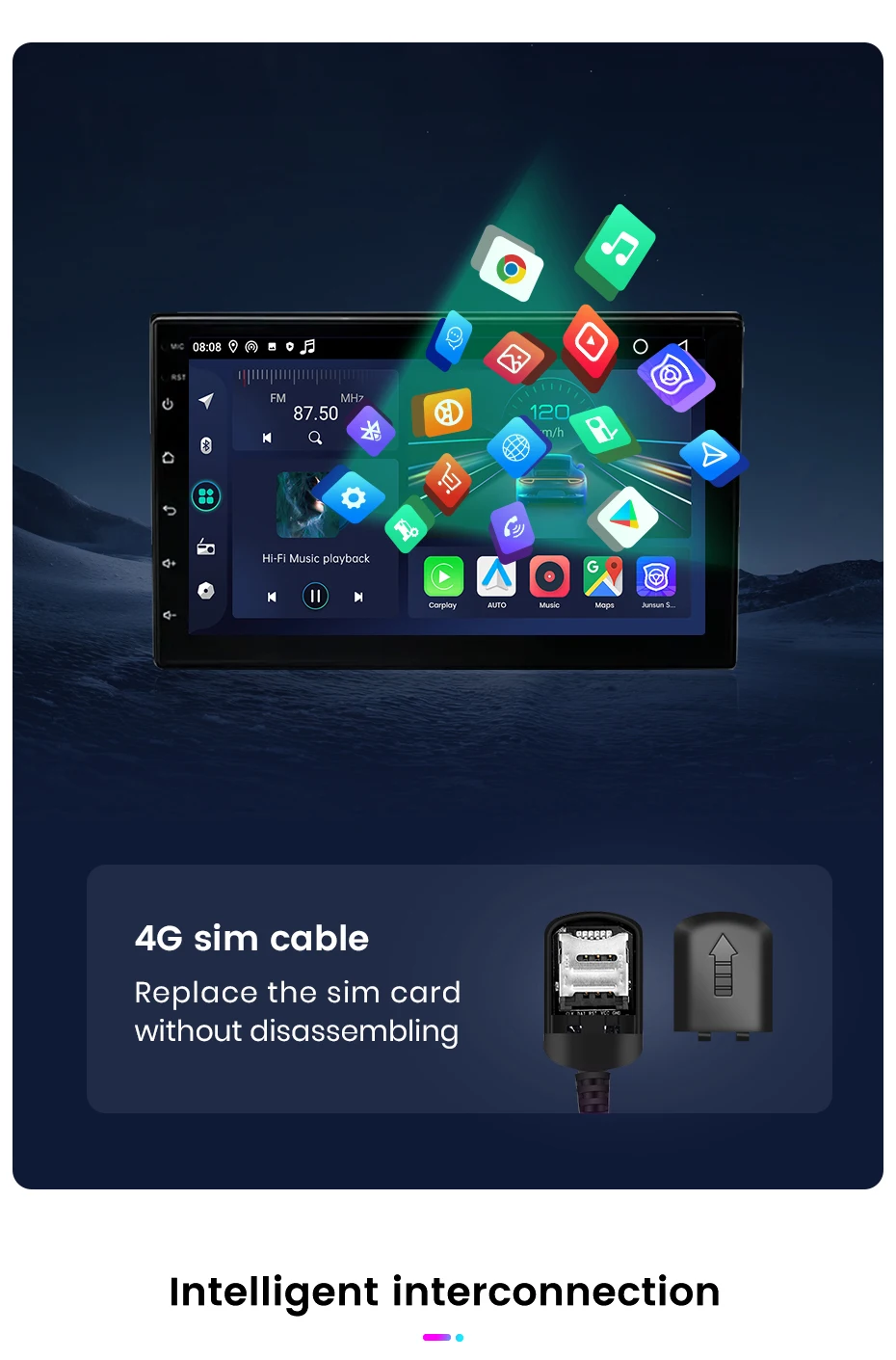 Junsun carplay android auto autoradio für vw volk roots fiat renault nissan hyundaigps intelligente systeme multimedia autoradio