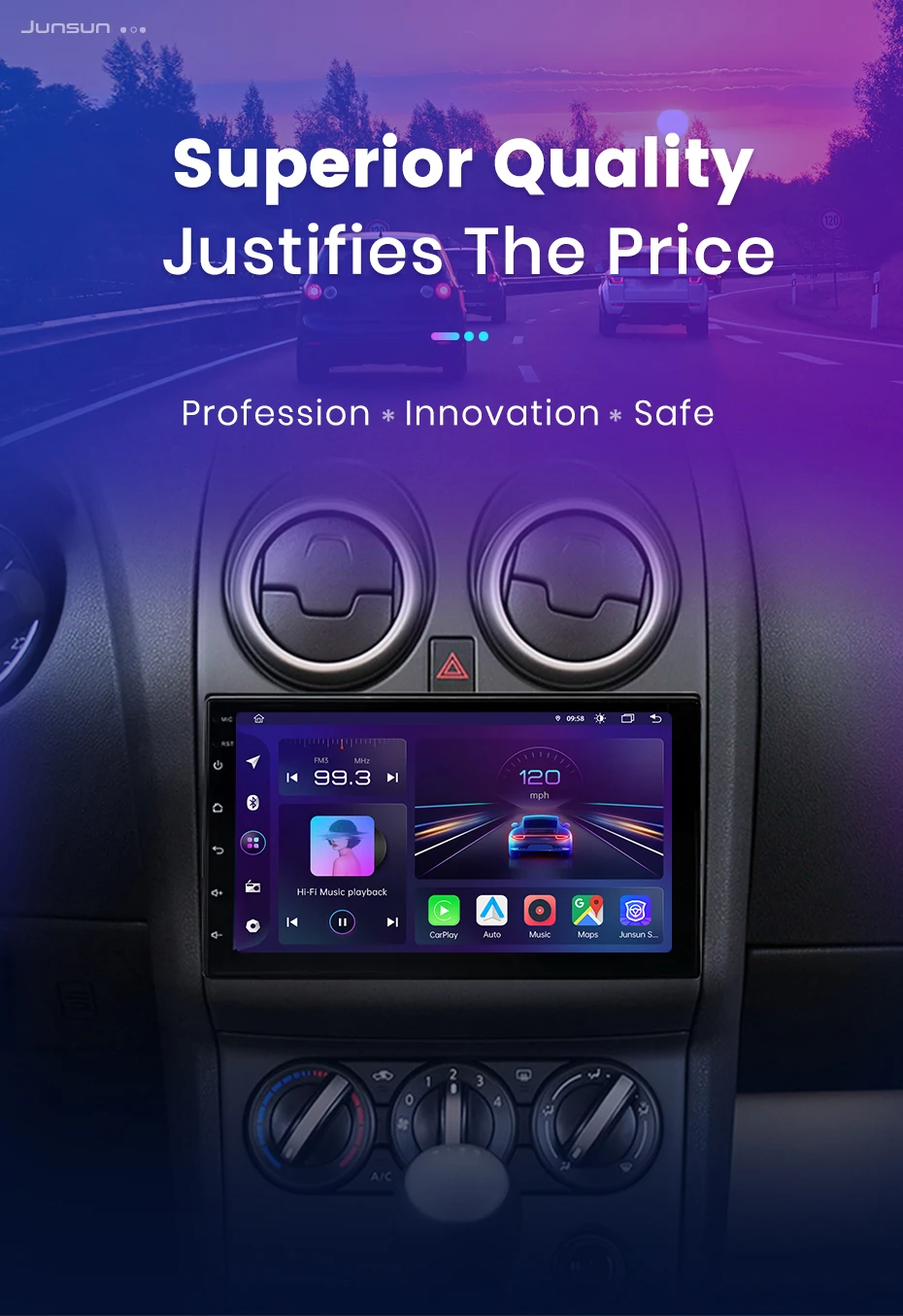 Junsun carplay android auto autoradio für vw volk roots fiat renault nissan hyundaigps intelligente systeme multimedia autoradio