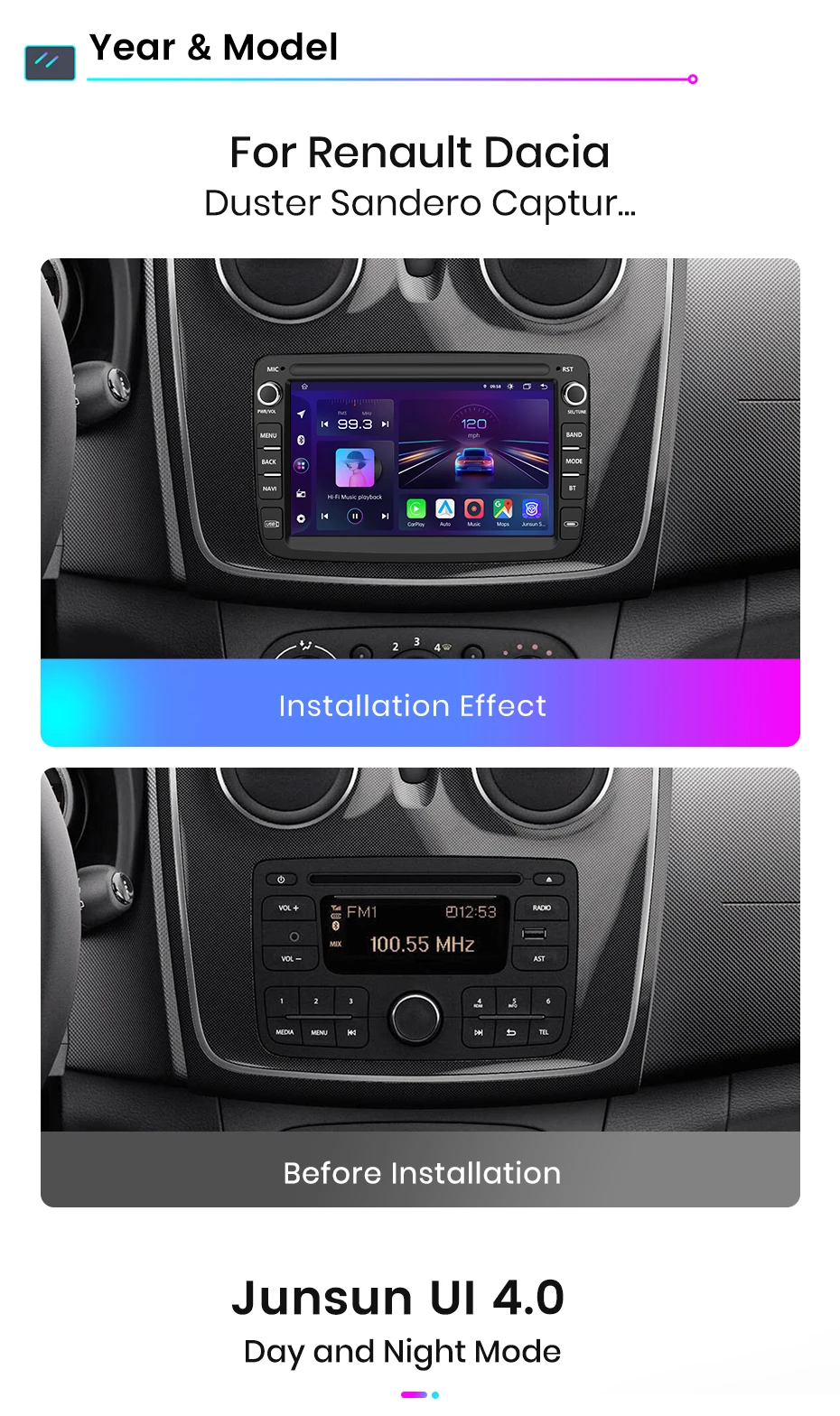 Junsun android auto radio für renault dacia duster sandero captus xray logan 2 symbol dokker auto multimedia gps 2din autoradio