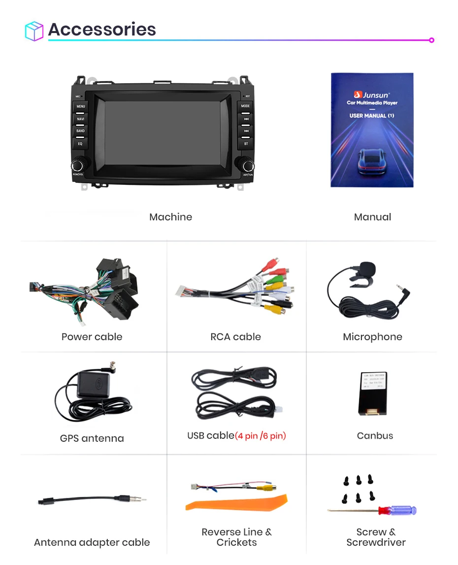 Junsun Wireless Carplay Android Auto Auto intelligente Systeme für Mercedes Benz B200 Klasse Sprinter W906 Viano Vito W639 GPS Auto