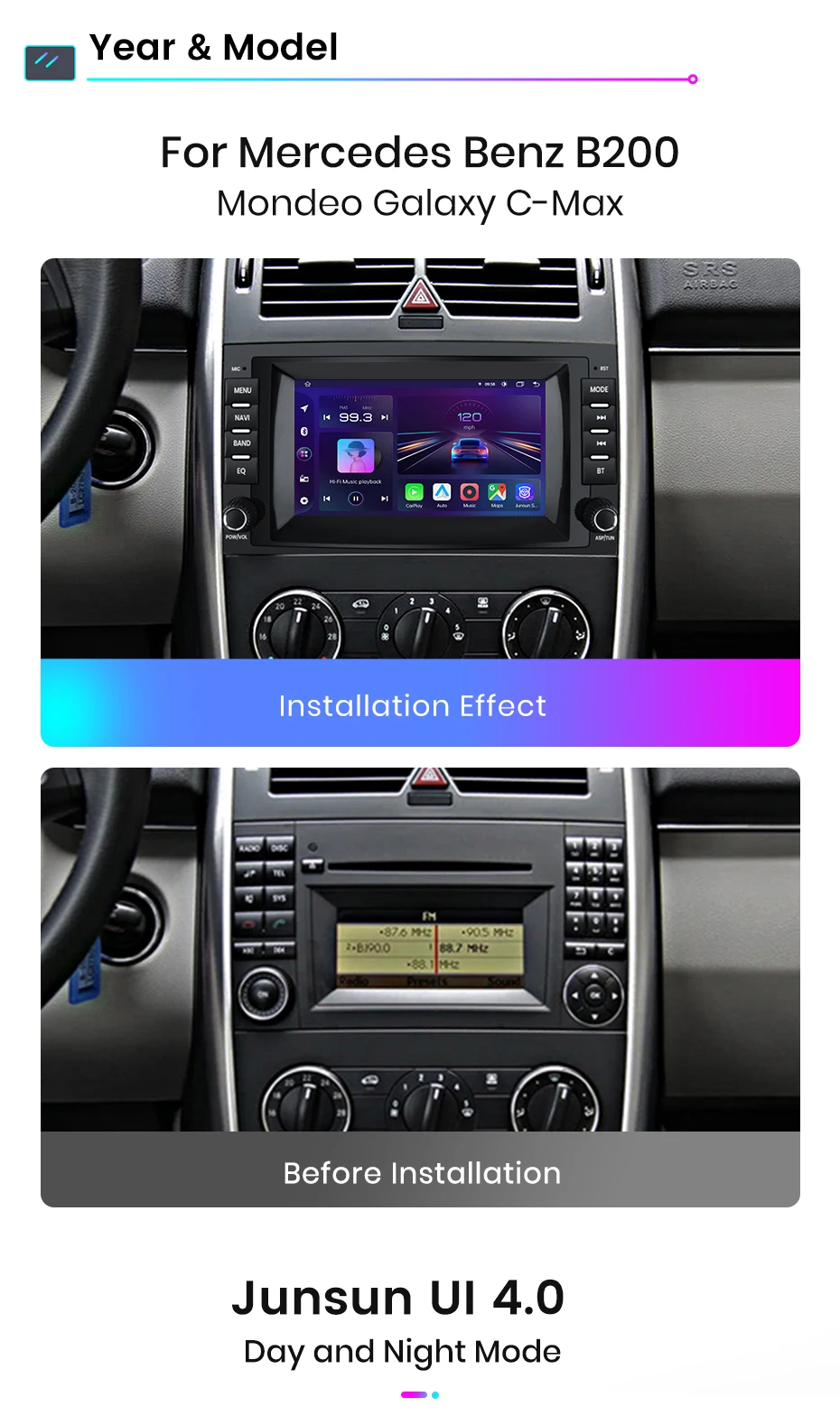 Junsun Wireless Carplay Android Auto Auto intelligente Systeme für Mercedes Benz B200 Klasse Sprinter W906 Viano Vito W639 GPS Auto