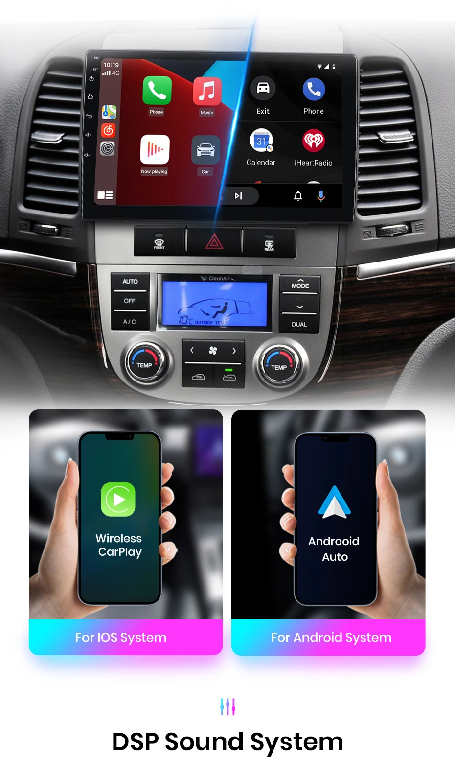 Junsun carplay android auto autoradio für hyundai santa fe 2 2007 2006-2015 gps intelligente systeme stereo multimedia autoradio