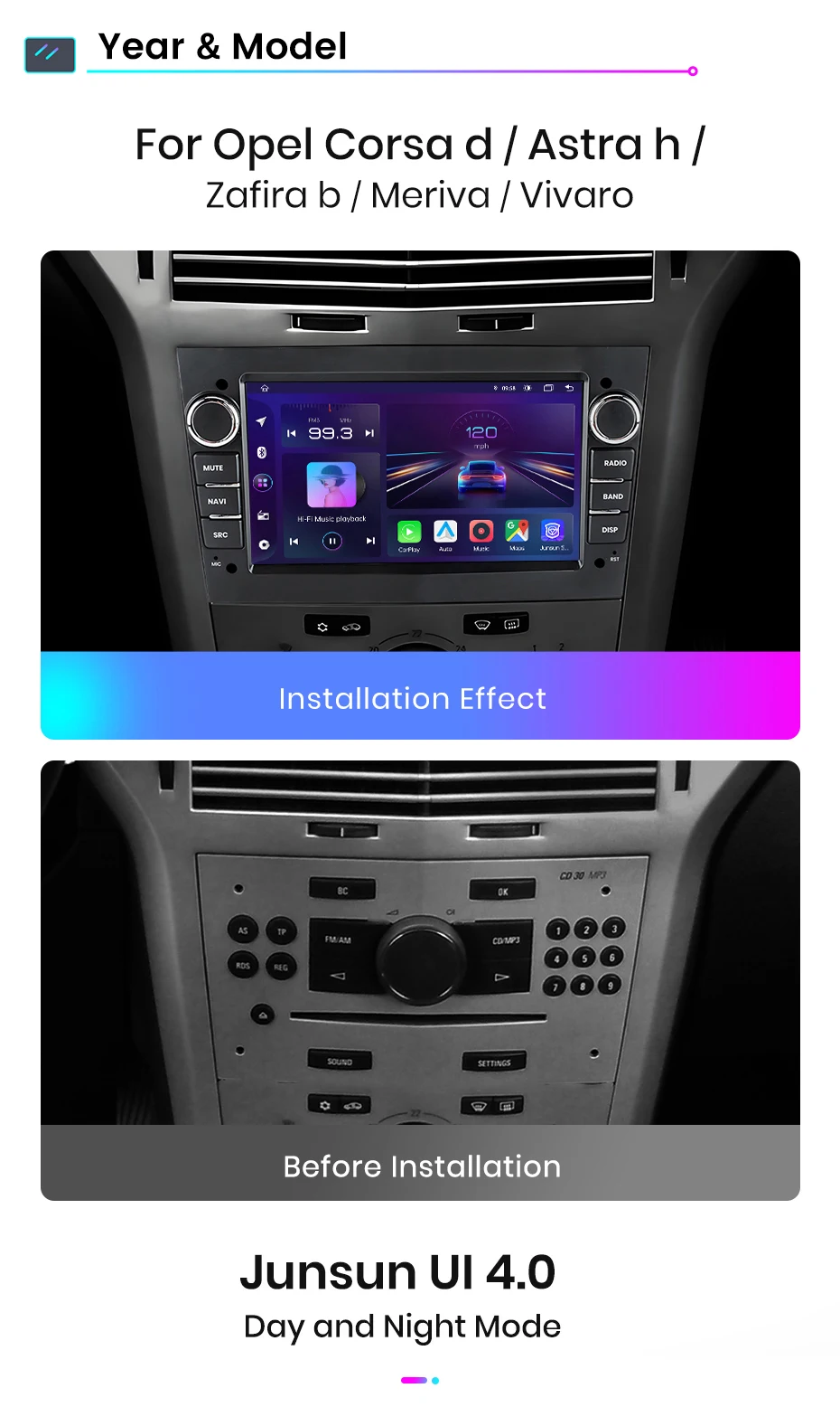 Junun carplay android auto autoradio für opel astra hj tectra vauxhall antara zafira corsa gps intelligente systeme multimedia