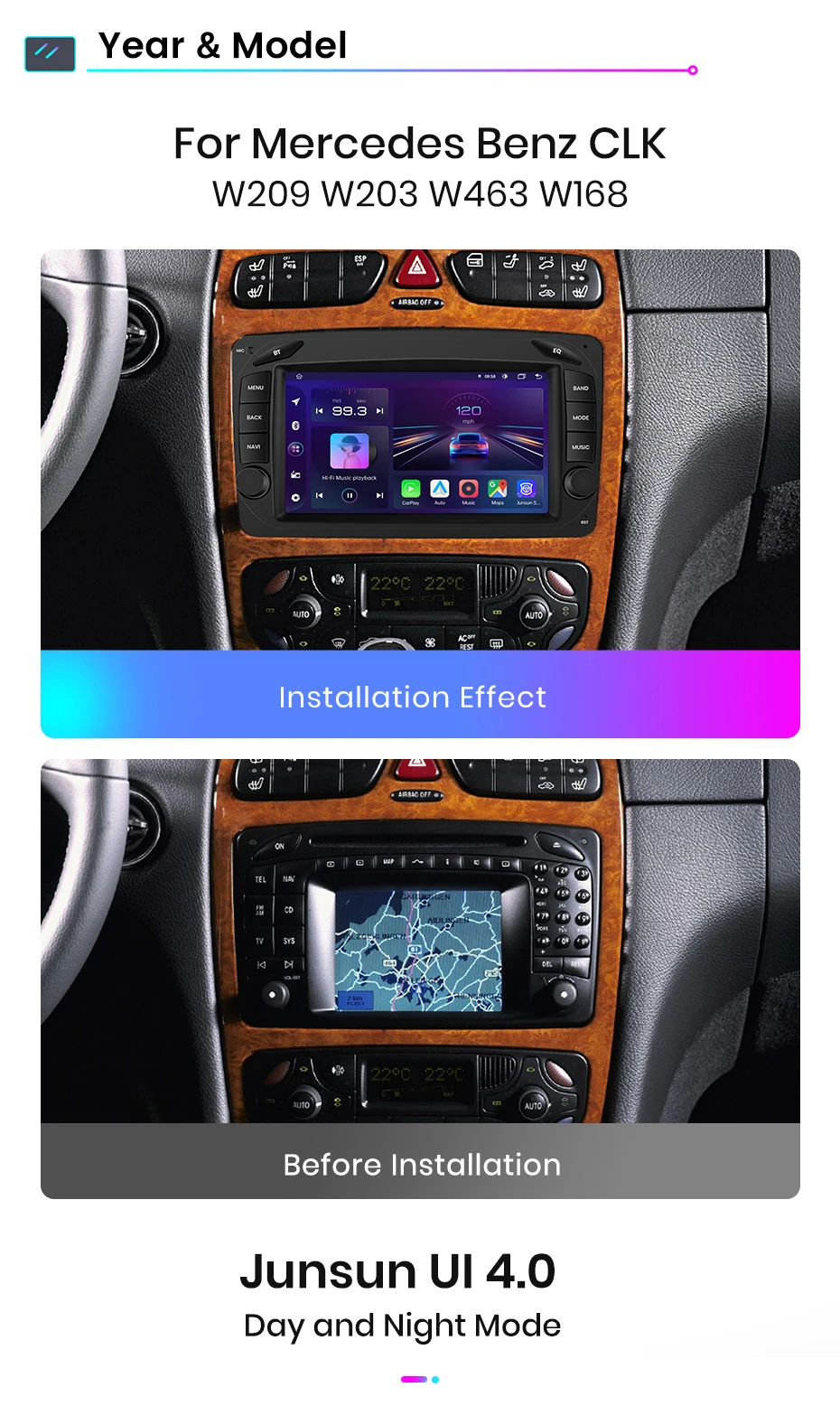 Junsun drahtlose Carplay Android Auto Auto intelligente Systeme für Mercedes Benz Clk W209 W203 W463 W208 W210 GPS Autoradio