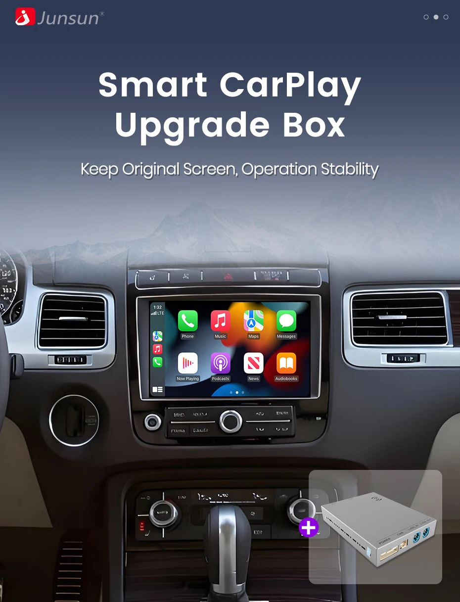 Junsun Wireless CarPlay Interface für Volkswagen Touareg RNS850 2010-2018 mit Android Auto Sprachsteuerung, Mirror Link und Kamera